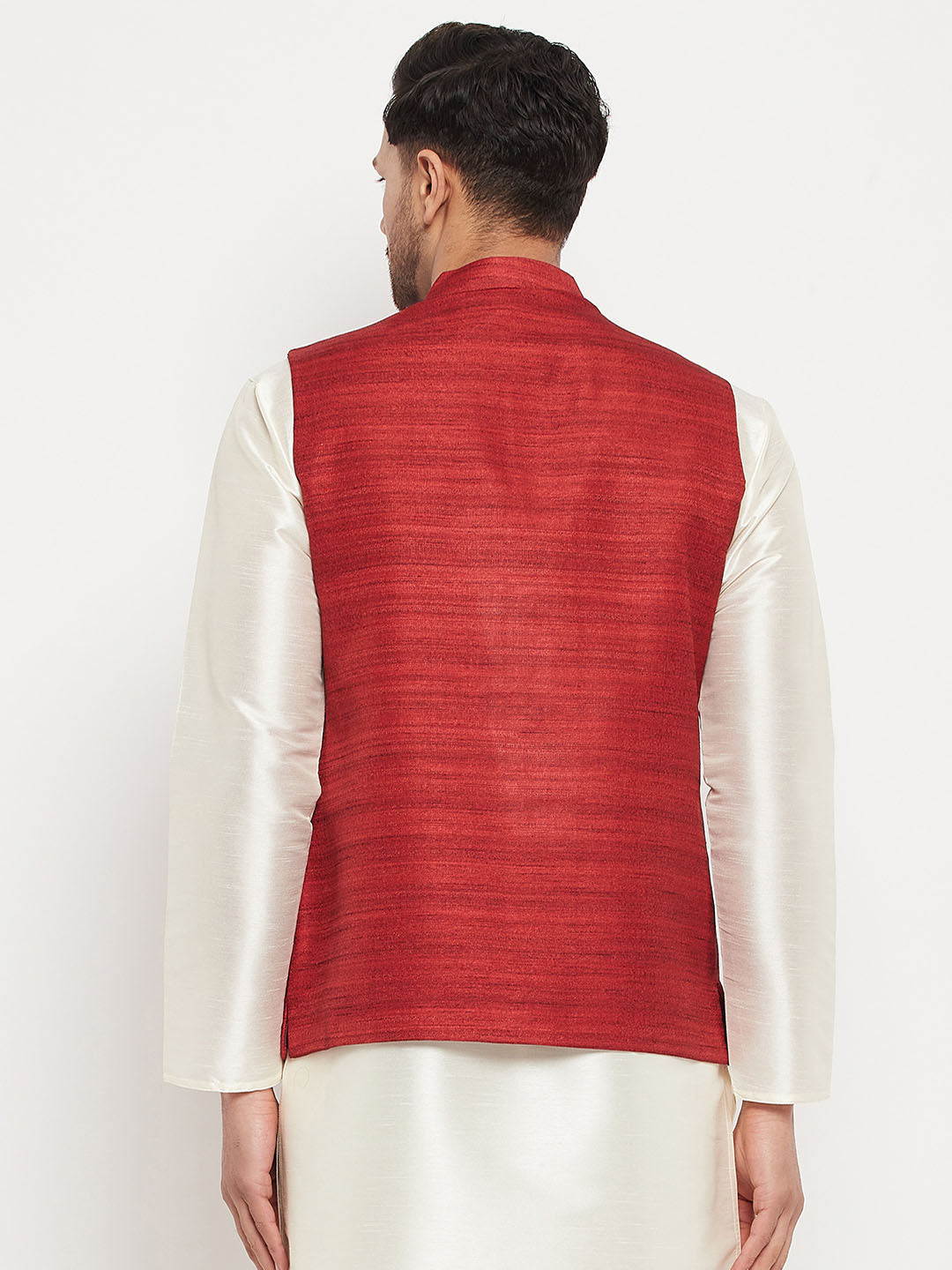 Vastramay  Men's Maroon Silk Blend Nehru Jacket