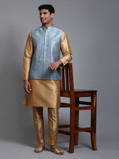 VM BY VASTRAMAY Men's Grey Embellished Jacket with Rose Gold Kurta Pant Set