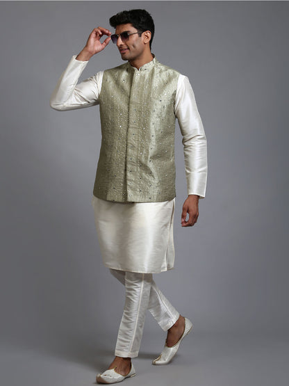 VASTRAMAY Men's Mehndi Green Embellished Jacket