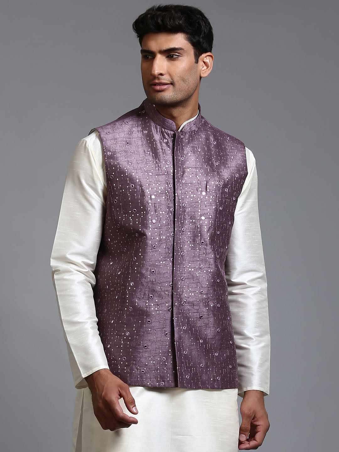 VASTRAMAY Men's Purple Embellished Jacket