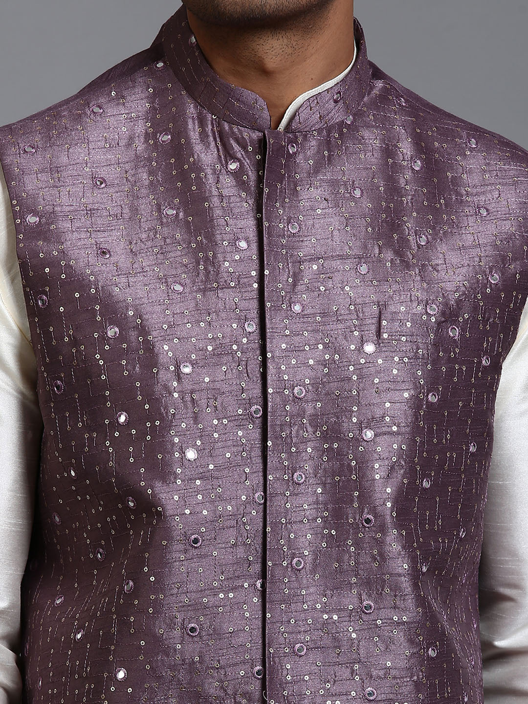 VASTRAMAY Men's Purple Embellished Jacket