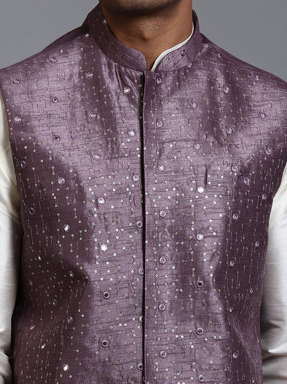 VASTRAMAY Men's Purple Embellished Jacket