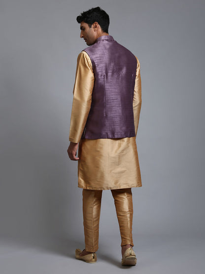 VASTRAMAY Men's Purple Embellished Jacket with Rose Gold Kurta Pant Set