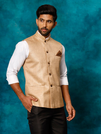 VM BY VASTRAMAY Men's Beige Woven Nehru Jacket