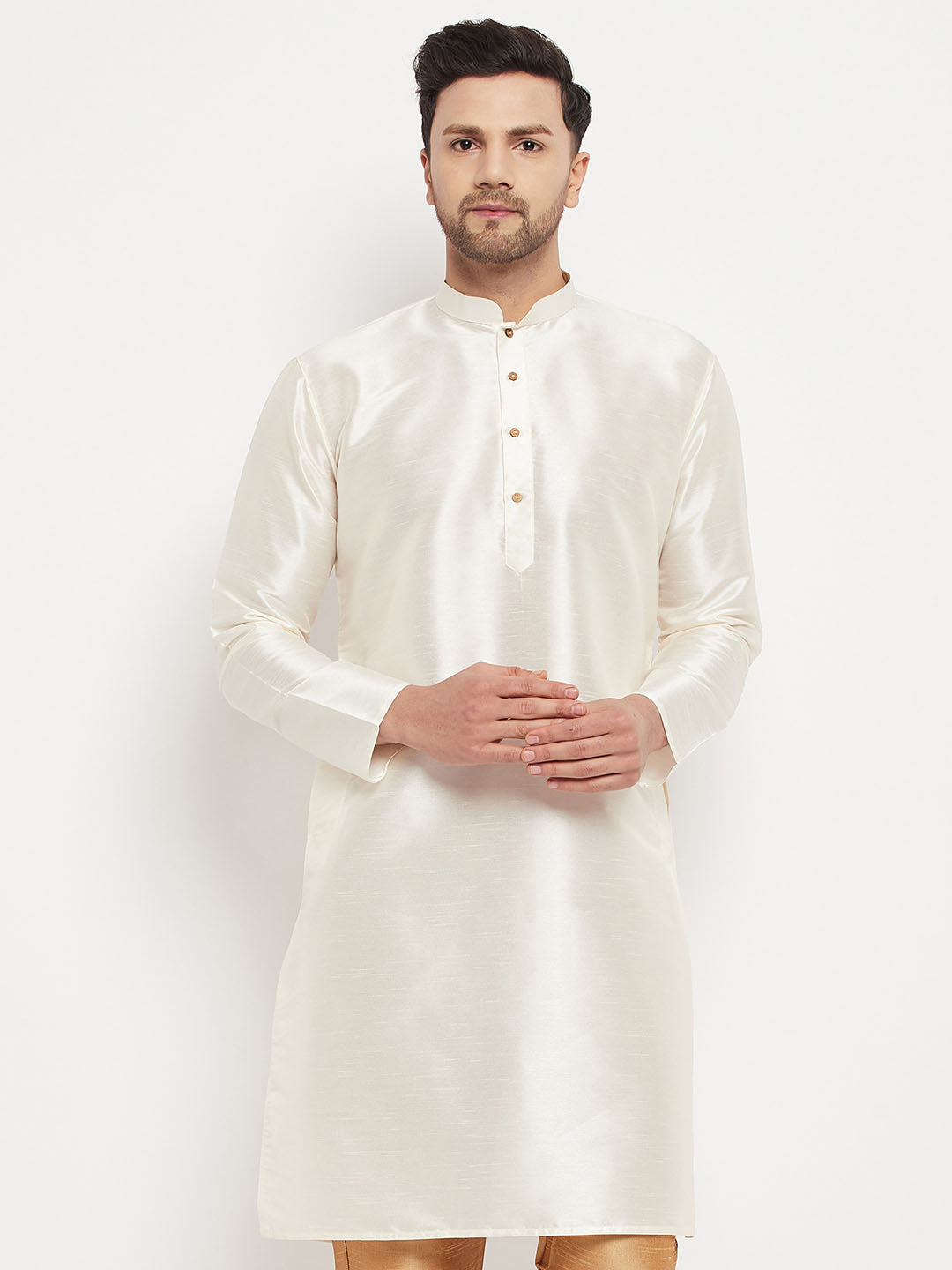 Vastramay Vastramay Men's Cream Cotton Silk Blend Kurta