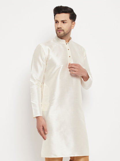 Vastramay Men's Cream Cotton Silk Blend Kurta