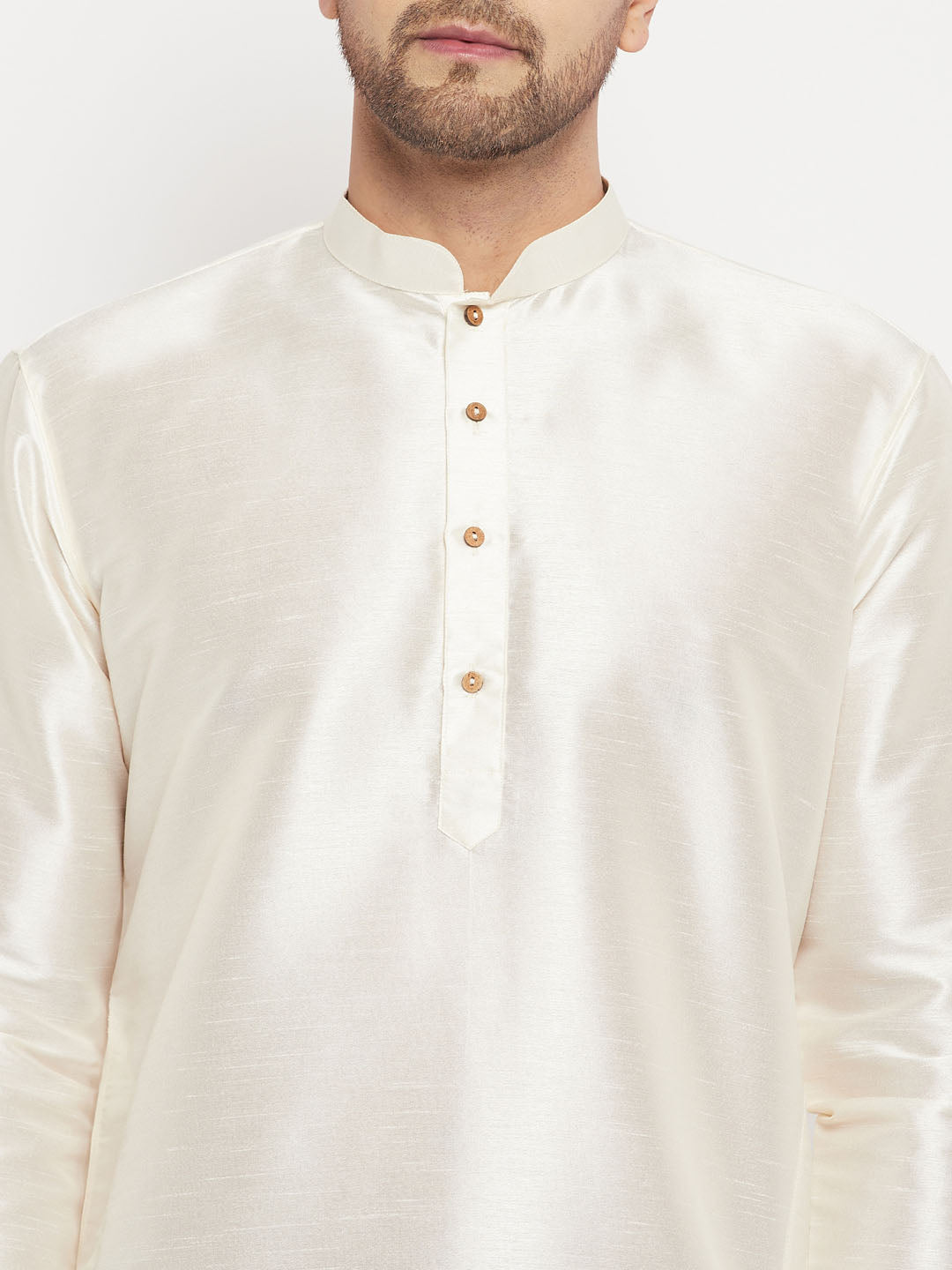 Vastramay Men's Cream Cotton Silk Blend Kurta