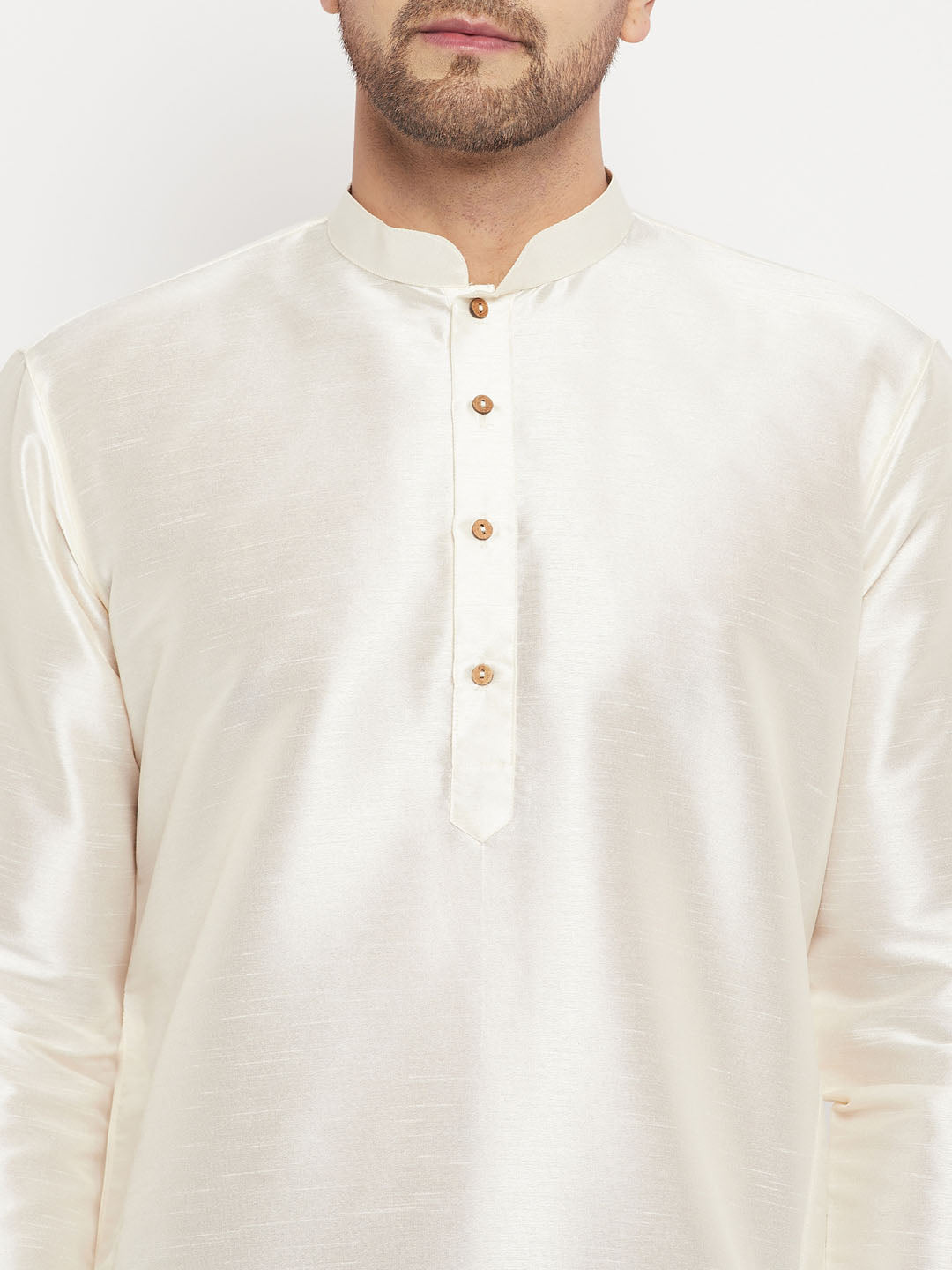 Vastramay mens white cotton silk blend kurta and maroon pant style pyjama set