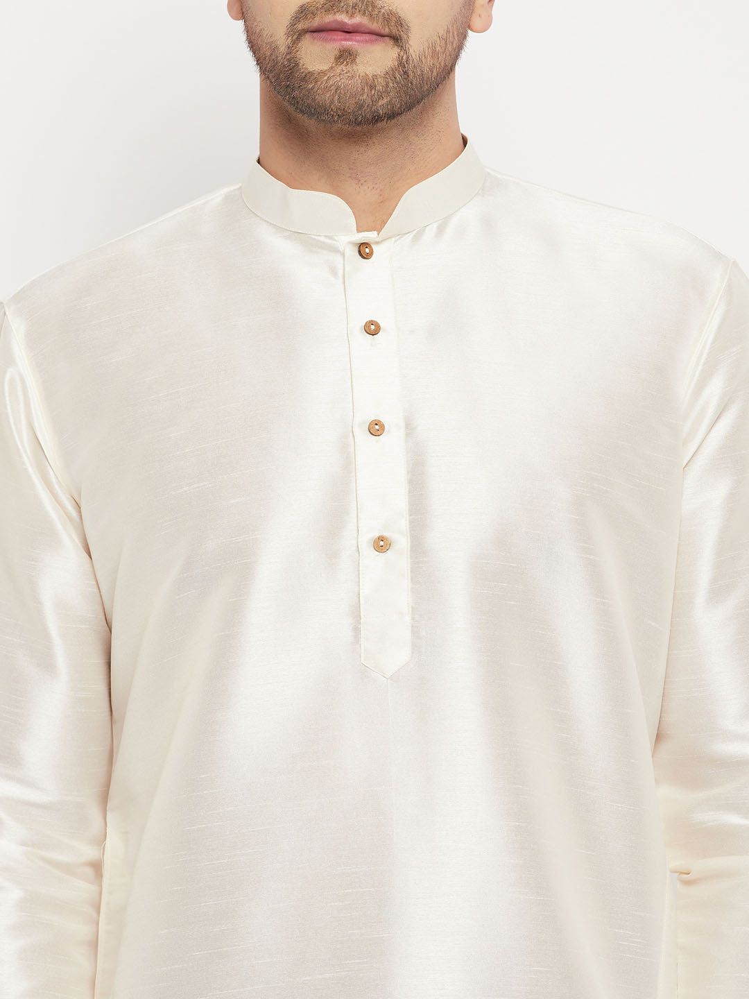 Vastramay mens white cotton silk blend kurta and rose gold pant style pyjama set