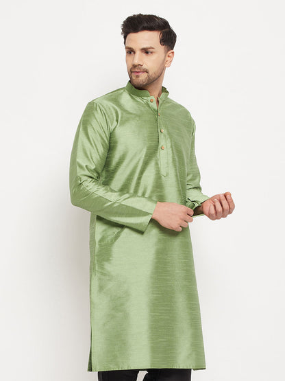 Vastramay Men's Light Green Cotton Silk Blend Kurta