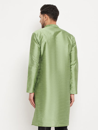 Vastramay Men's Light Green Cotton Silk Blend Kurta