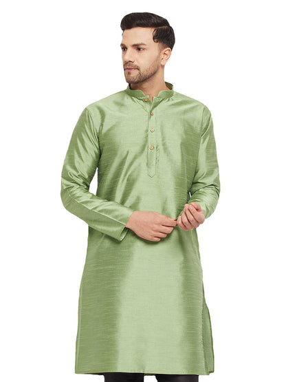 Vastramay Vastramay Men's Light Green Cotton Silk Blend Kurta