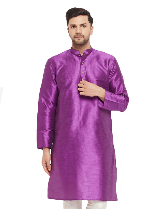 Vastramay Vastramay Men's Purple Cotton Silk Blend Kurta