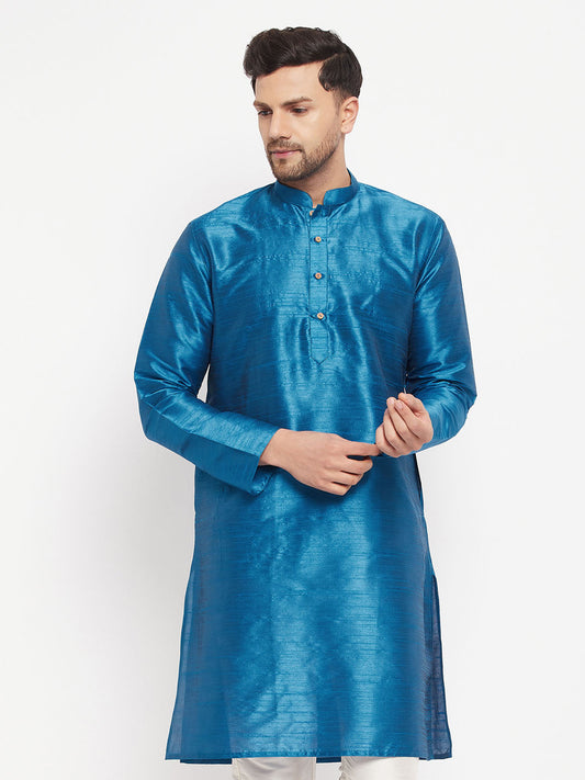 Vastramay Men's Dark Green Cotton Silk Blend Kurta