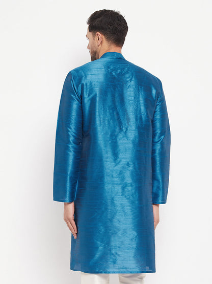 Vastramay Men's Dark Green Cotton Silk Blend Kurta