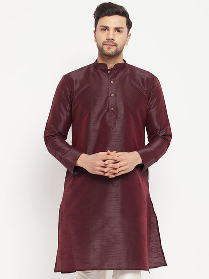 Vastramay Men's Burgundy Silk Blend Kurta