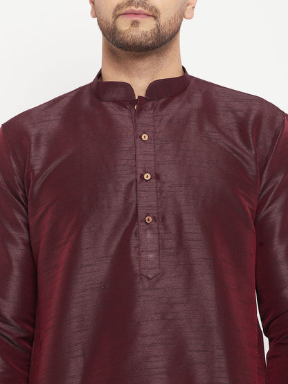 Vastramay Men's Burgundy Silk Blend Kurta