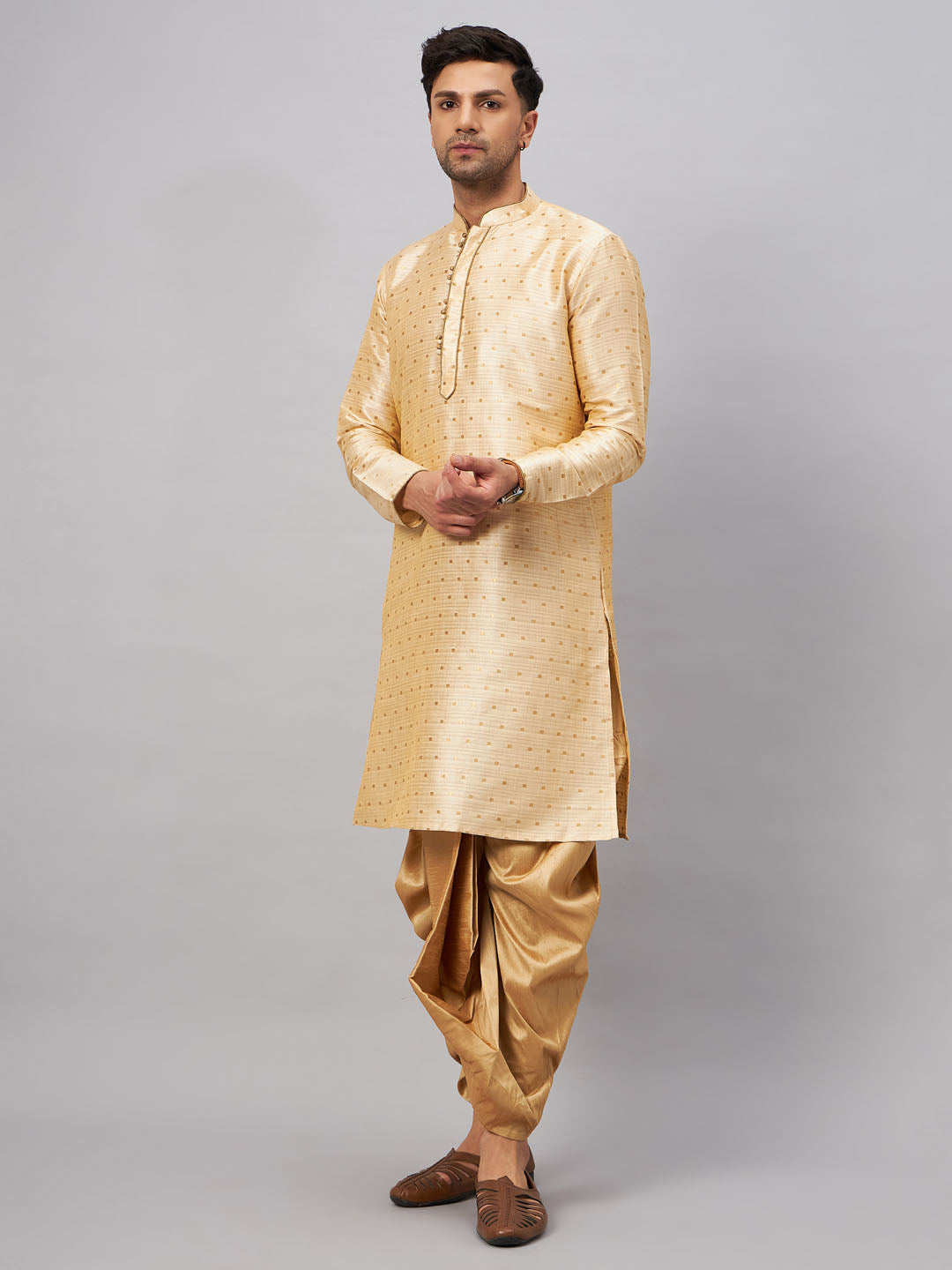 Men's Gold Zari Weaved Kurta Dhoti Set