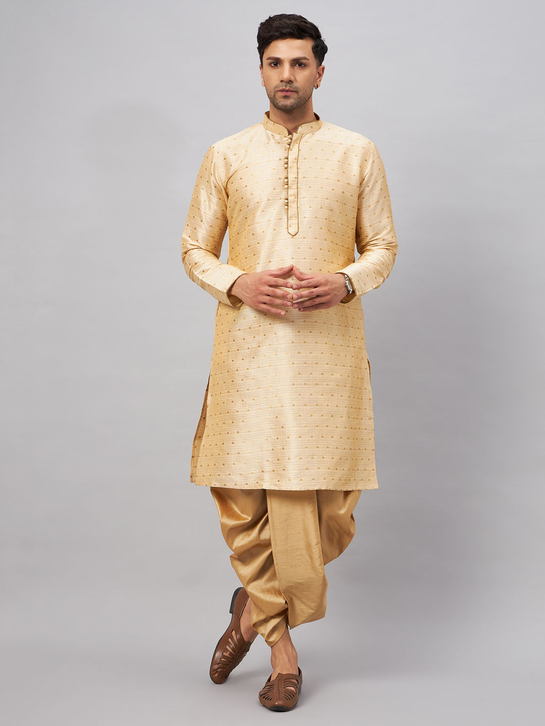 Men's Gold Zari Weaved Kurta Dhoti Set