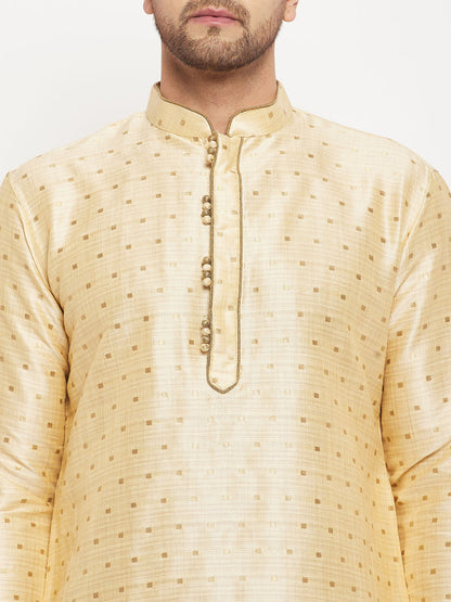 vastramay mens gold woven silk blend kurta and rose gold pant style pyjama set