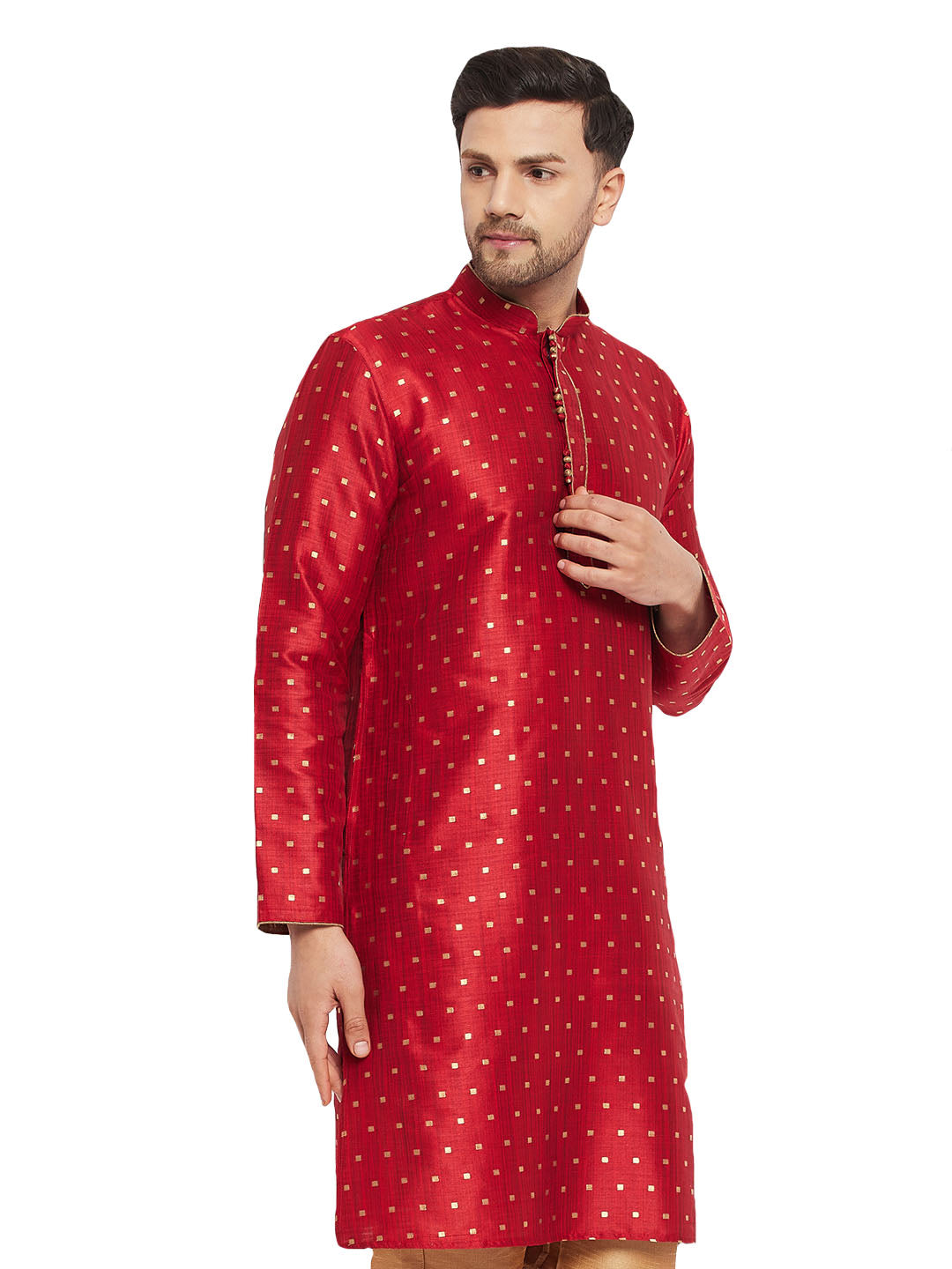 Vastramay Vastramay Men's Maroon Zari Weaved Kurta