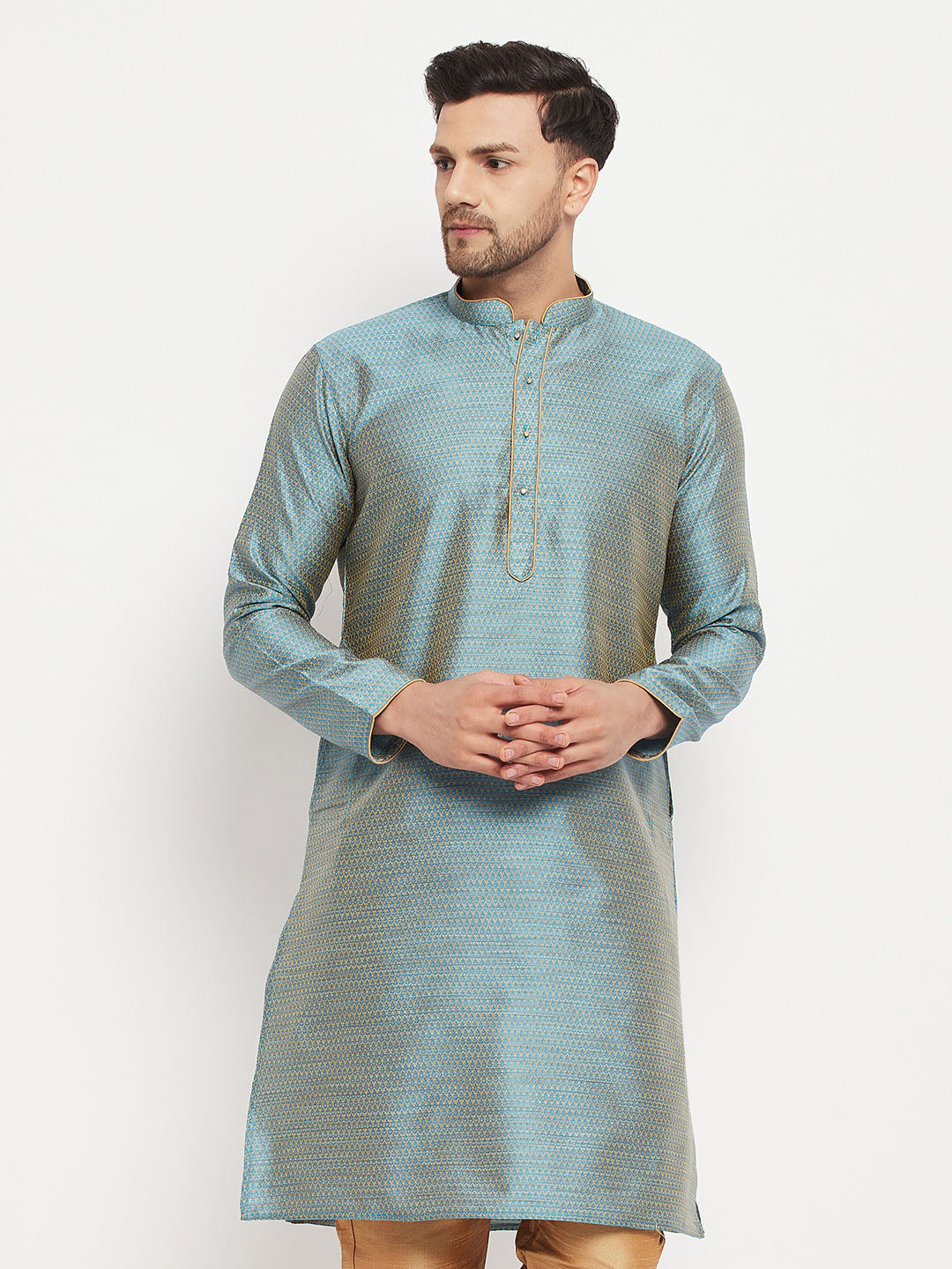 Vastramay Vastramay Men's Aqua Blue Silk Blend Kurta