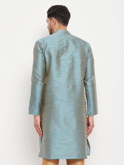 Vastramay Men's Aqua Blue Silk Blend Kurta