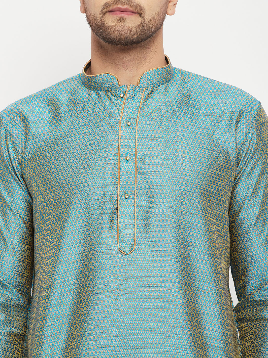 vastramay mens aqua blue silk blend kurta and rose gold pant style pyjama set