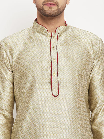 Vastramay Men's Beige Silk Blend Kurta