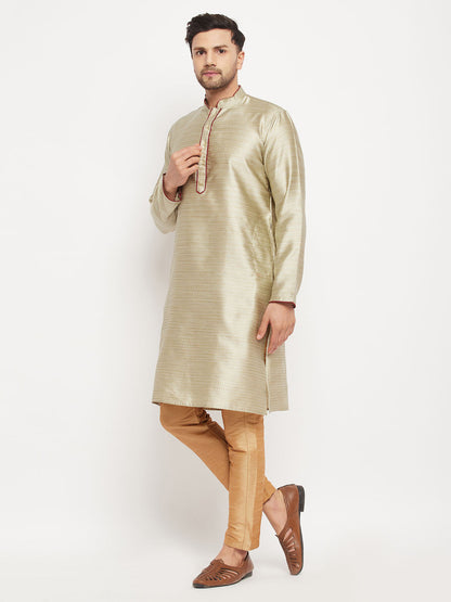 Vastramay Men's Beige Silk Blend Kurta