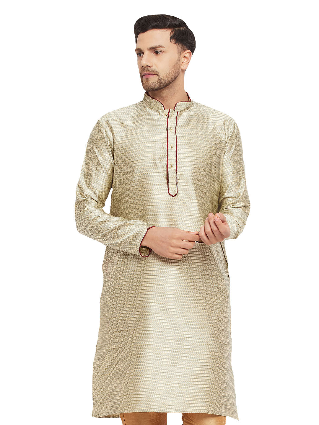 Vastramay Vastramay Men's Beige Silk Blend Kurta