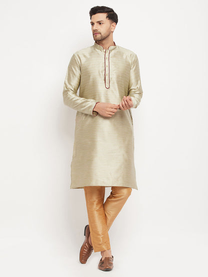 vastramay mens beige silk blend kurta and rose gold pant style pyjama set