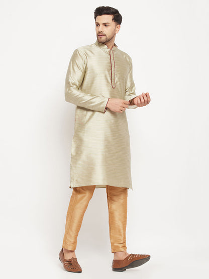 vastramay mens beige silk blend kurta and rose gold pant style pyjama set