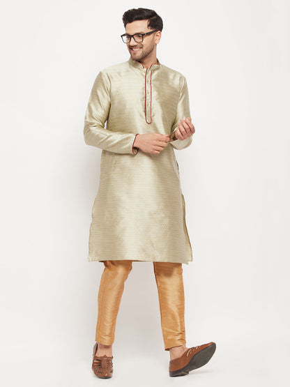 vastramay mens beige silk blend kurta and rose gold pant style pyjama set