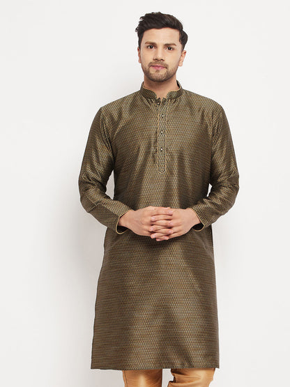 Vastramay Vastramay Men's Black And Gold Silk Blend Kurta