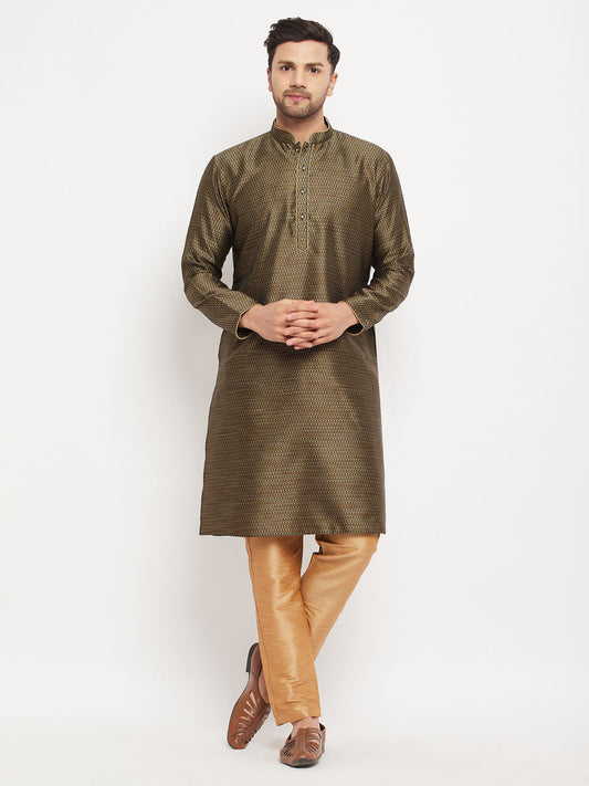 vastramay mens black silk blend kurta and rose gold pant style pyjama set