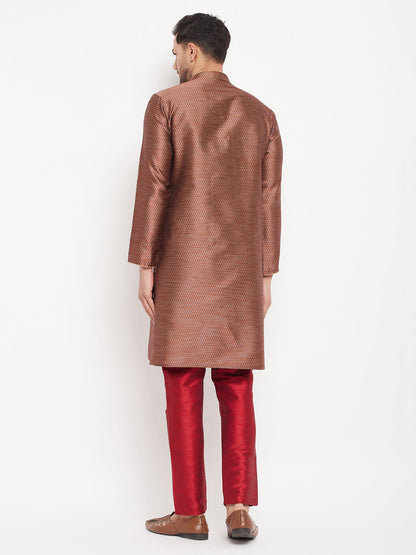 vastramay mens maroon silk blend kurta and maroon pant style pyjama set