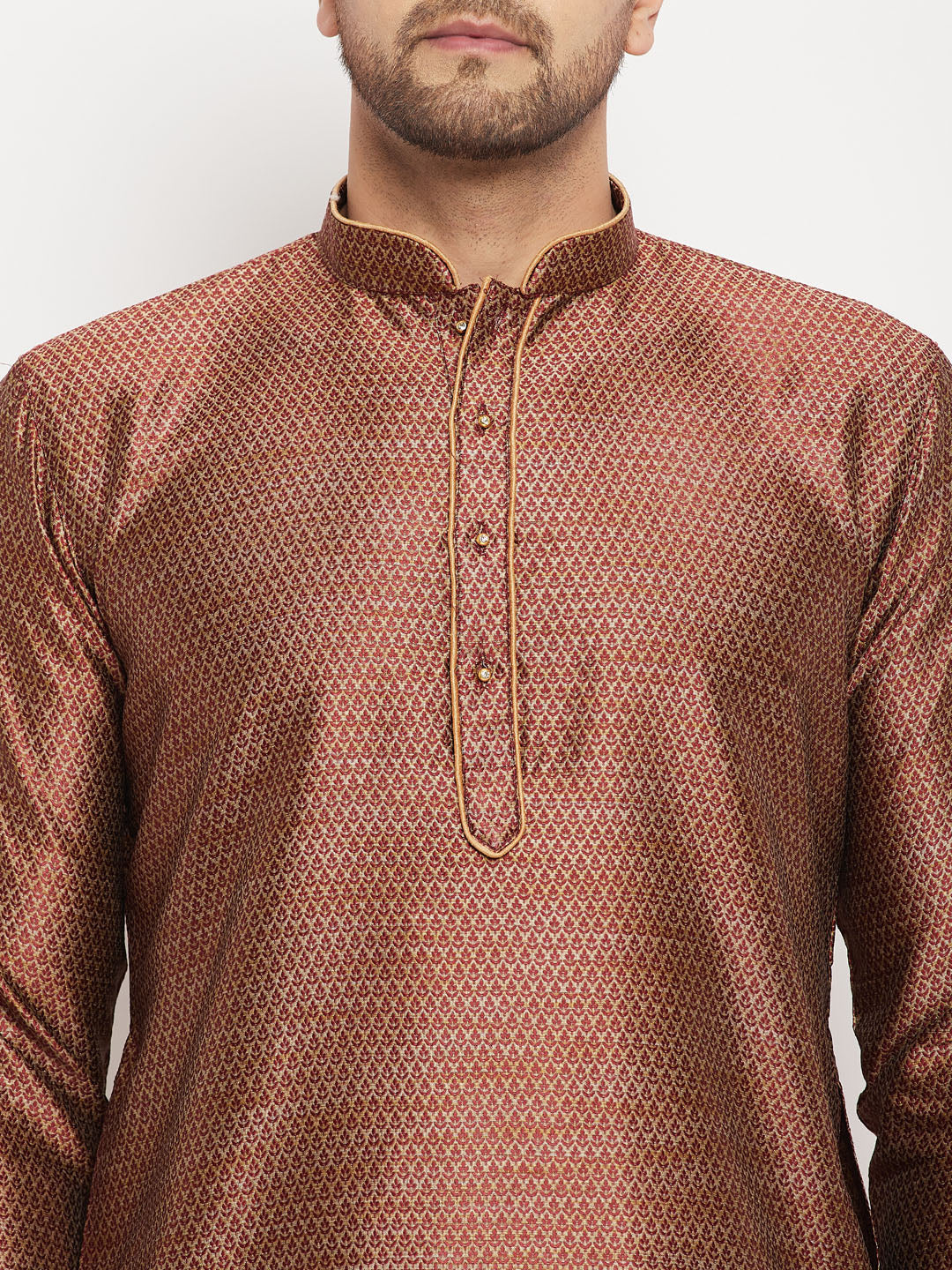 vastramay mens maroon silk blend kurta and rose gold pant style pyjama set