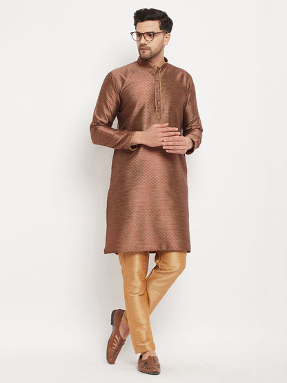 vastramay mens maroon silk blend kurta and rose gold pant style pyjama set