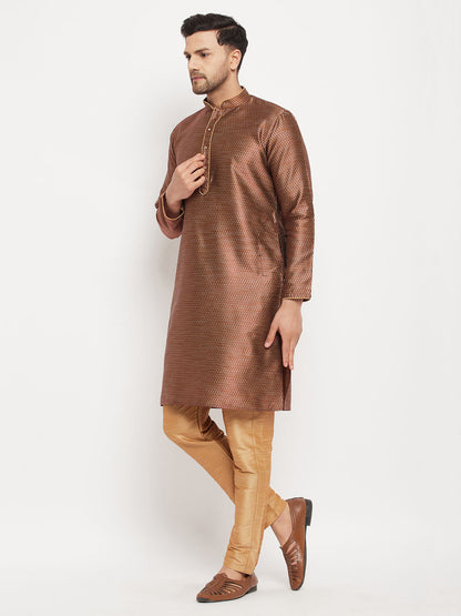 vastramay mens maroon silk blend kurta and rose gold pant style pyjama set