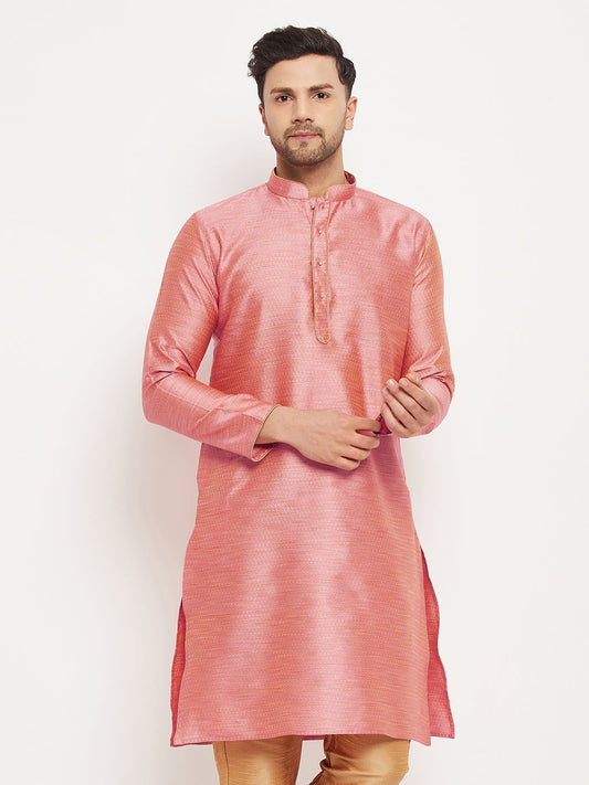 Vastramay Vastramay Men's Pink Silk Blend Kurta