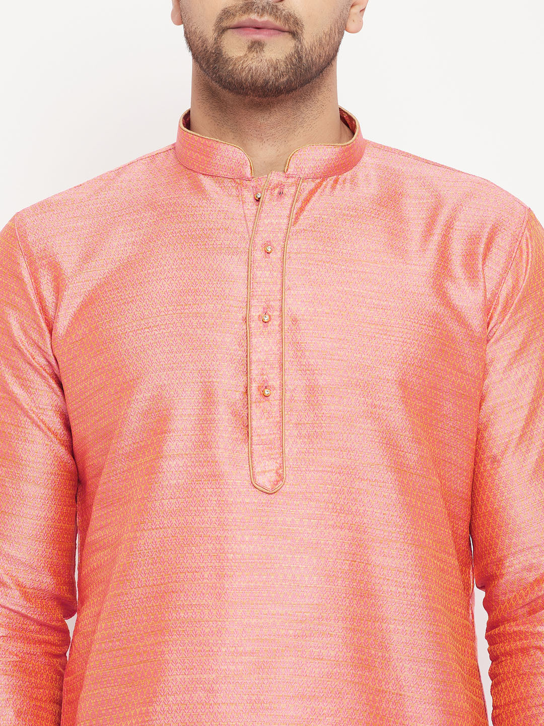 vastramay mens pink silk blend kurta and maroon pant style pyjama set