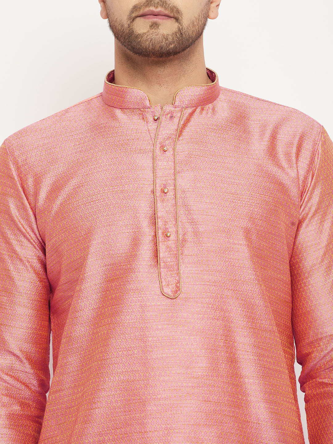 vastramay mens pink silk blend kurta and rose gold pant style pyjama set