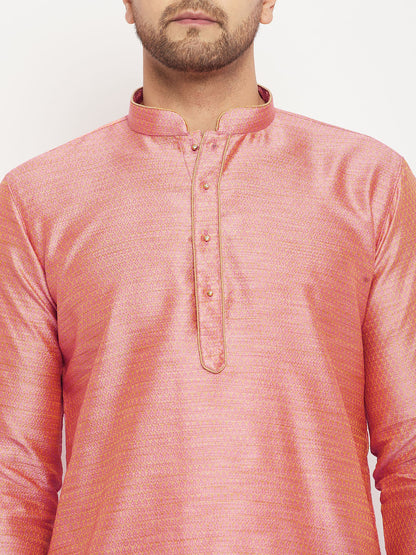 vastramay mens pink silk blend kurta and rose gold pant style pyjama set