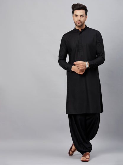 Vastramay mens black cotton blend kurta and patiala set