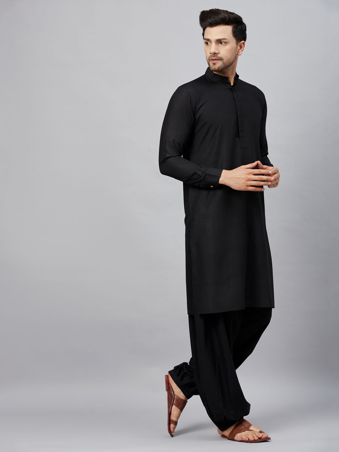 Vastramay mens black cotton blend kurta and patiala set