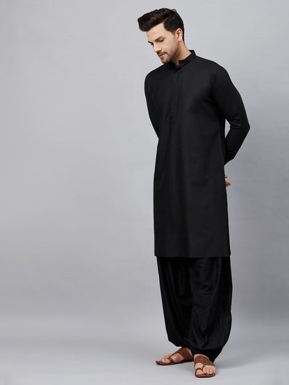 Vastramay mens black cotton blend kurta and patiala set