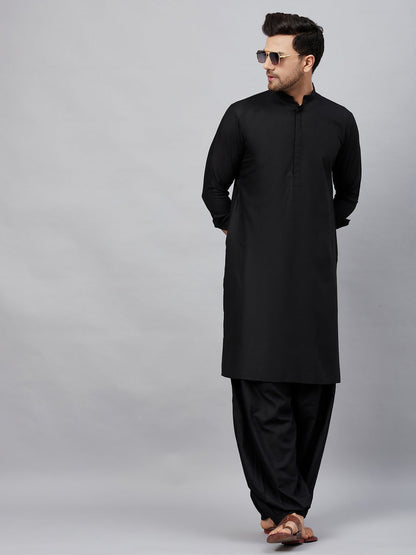 Vastramay mens black cotton blend kurta and patiala set