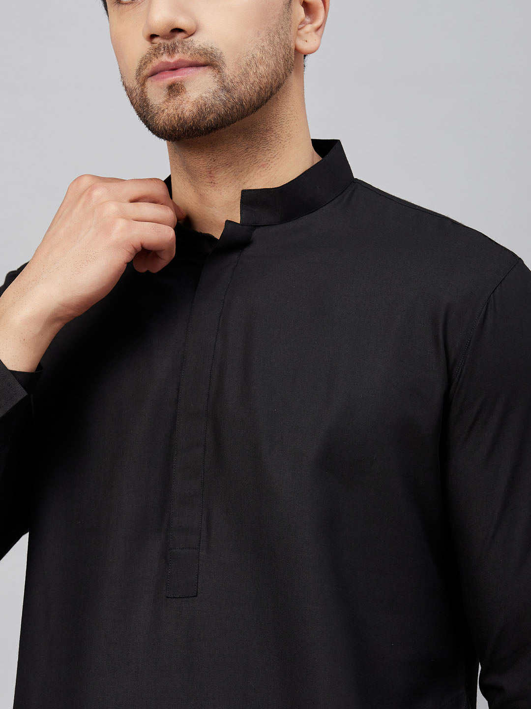 Vastramay mens black cotton blend kurta and white patiala set