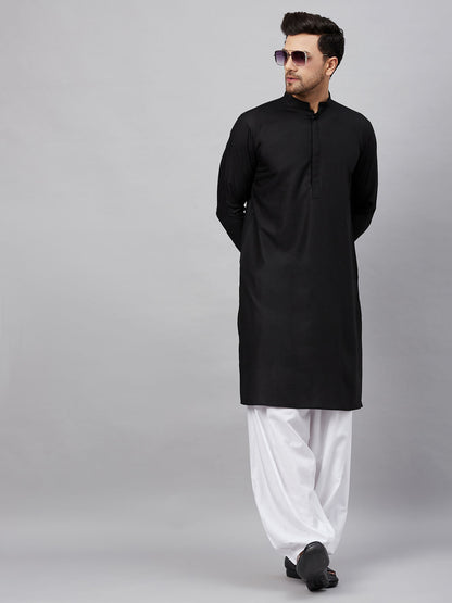Vastramay mens black cotton blend kurta and white patiala set